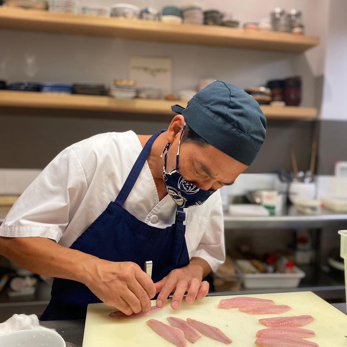 The chef preparing fresh local fish at Sushiya Aoyama, Ibiza